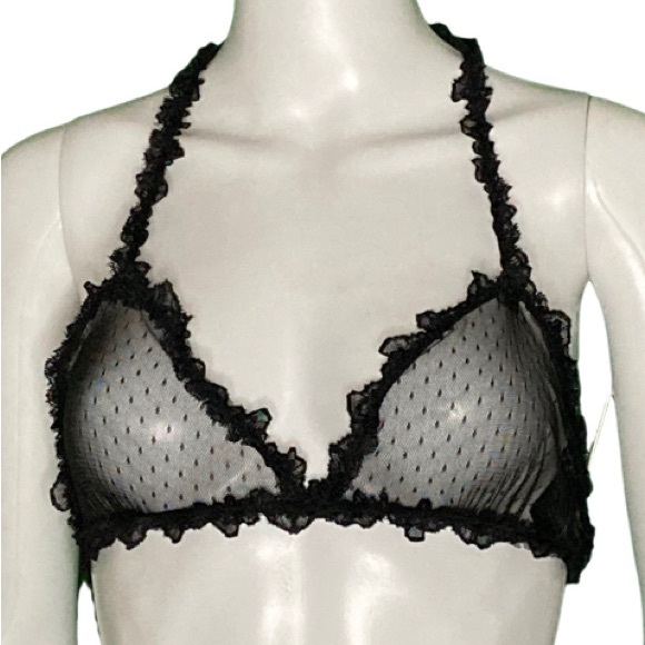 NWT Olivaceous Black Sheer Ruffle Strap Bralette - Sz M - Picture 2 of 6